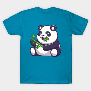 Cute Panda Eating Bamboo Leaf Cartoon T-Shirt